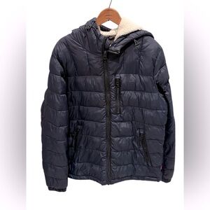 Levi's Blue Quilted Puffer Jacket with Sherpa Lined Hood Men's Size Small